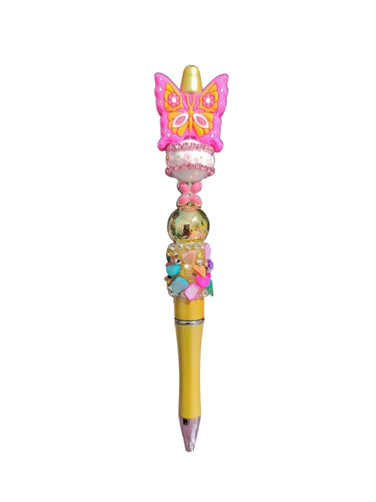Handmade Other - Decorative Pink & Gold Butterfly Beaded Pen